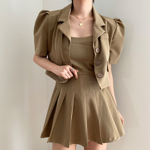 Ins summer style suspender skirt + short and thin small suit coat for women