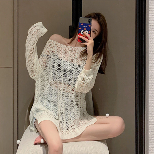 Lazy style loose long sleeved Knitted Blouse new women's dress in autumn 2022 foreign style fashion hollow out split top