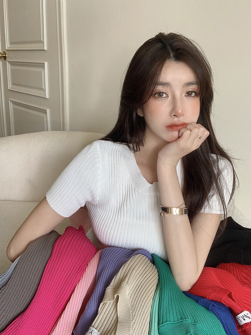 Real price Korean version 2022 summer new style built-in slim top round neck short sleeve versatile t-shirt t-shirt