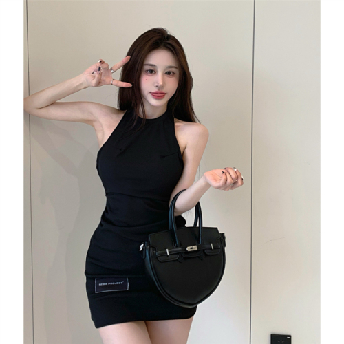 Real price pure sexy girl dress women's Summer Black backless sexy skirt new style tight hip skirt