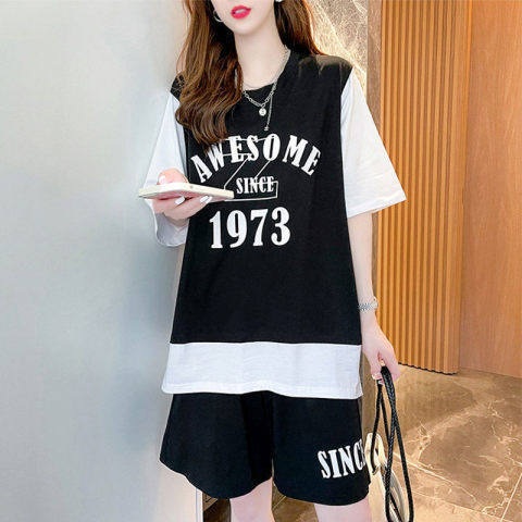 Official figure casual sportswear suit women's summer vacation two new fashion short sleeved loose pants two-piece set