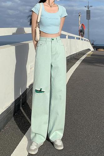 Real shot  new wide leg jeans light color jeans thin pants