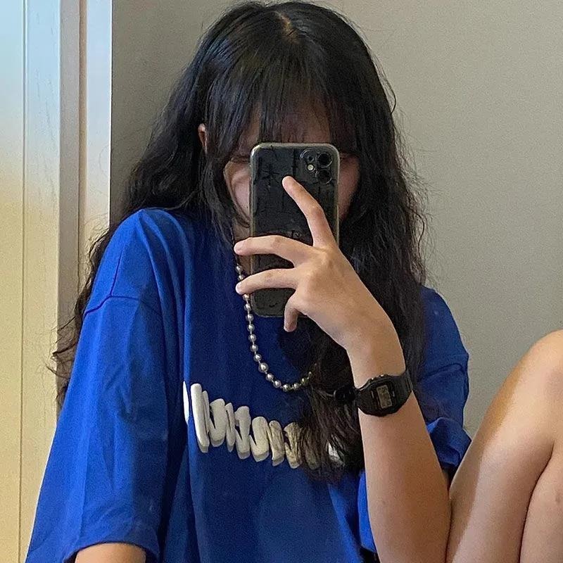 Cotton bonded short sleeve women's Korean version loose Hong Kong Style Harajuku style retro top trendy students