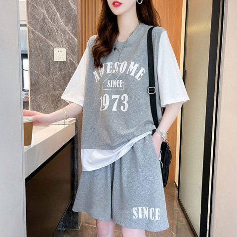 Official figure casual sportswear suit women's summer vacation two new fashion short sleeved loose pants two-piece set