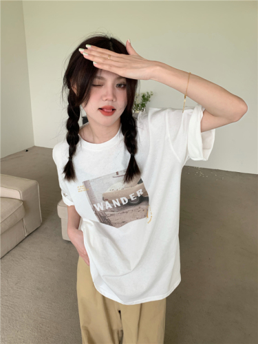 Real shot real price versatile everyday letter loose T-shirt