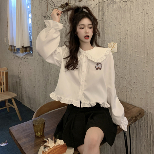 Rabbit ear shirt girl lovely Lolita long sleeve big Lapel doll collar shirt top