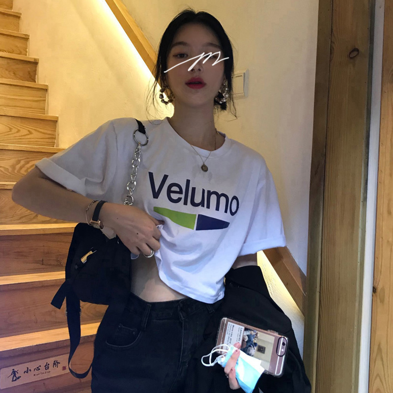 T-shirt women's short Korean ins color contrast printed short sleeved top new loose and versatile bottomed shirt trendy women