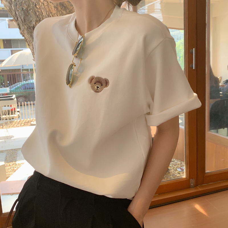 Korean chic net red and white T-shirt women's new summer design sense of minority short sleeve top