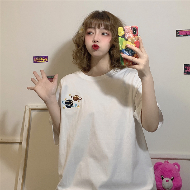 Medium long T-shirt women's summer new Harajuku BF style printed T-shirt women's short sleeve student lazy style top