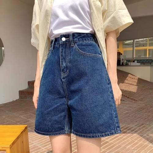 High waist denim shorts women's summer thin style loose 2021 new wide leg Capris are thin, large straight pants