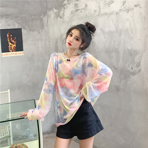 Real price ~ New Personalized loose round neck tie dyed long sleeved sunscreen clothes long sleeved t
