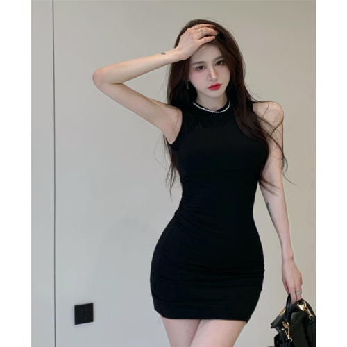 Real price super love sexy backless sleeveless slim wrap hip dress with waist closed to show body black short skirt summer