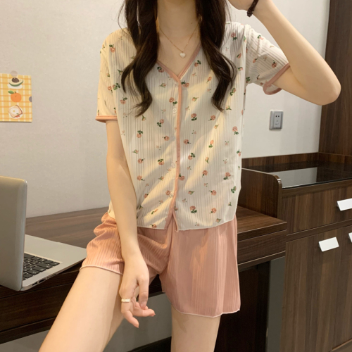 Real price ~ summer sweet little fresh broken flowers short sleeve comfortable breathable pajamas home clothes two-piece set