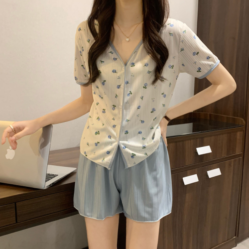 Real price ~ summer sweet little fresh broken flowers short sleeve comfortable breathable pajamas home clothes two-piece set