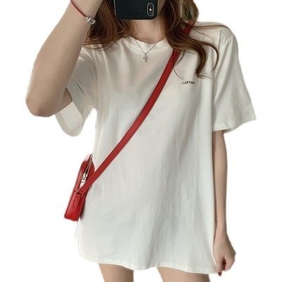 2022 new medium and long short sleeve T-shirt women's ins foreign style fashion Korean version versatile summer top tide loose bottomed shirt