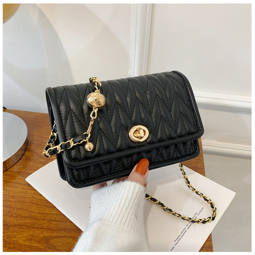 Women's bag 2022 new chain small golden ball square bag chain armpit bag foreign style pleated Single Shoulder Messenger Bag