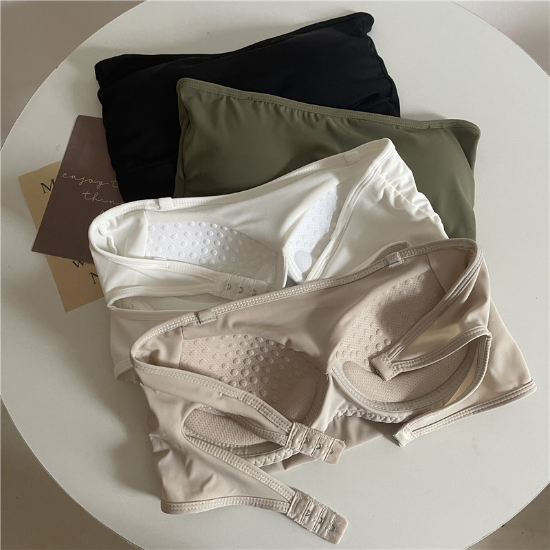 Real shooting real price summer bra wrap chest line girth Strapless ice silk underwear bra fixed cup