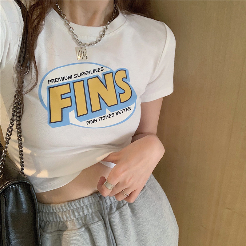 Official picture short letter T-shirt women's Korean version fashion versatile thin printed letter short sleeve T-shirt