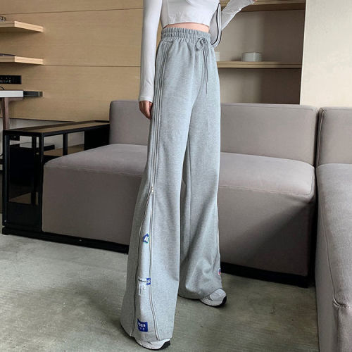 Official figure cotton spring and summer leisure sports pants straight tube wide leg pants grey trousers bodyguard pants