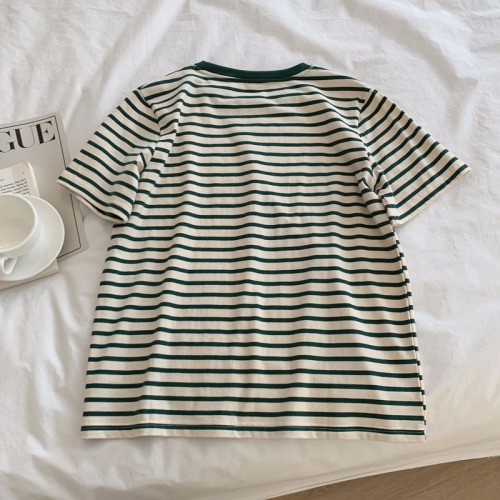 Official picture New Stripe regular ins design stripe short sleeve T-shirt women's summer cotton