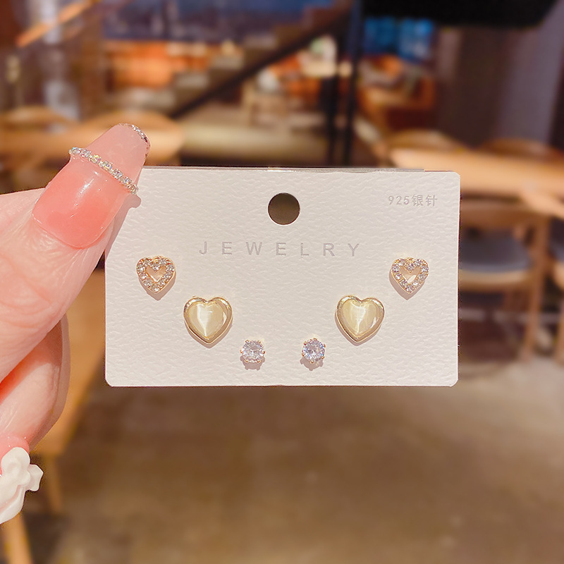 Real shot S925 silver needle simple gas super fairy Opal Earrings ins wind Zircon Earrings Earrings