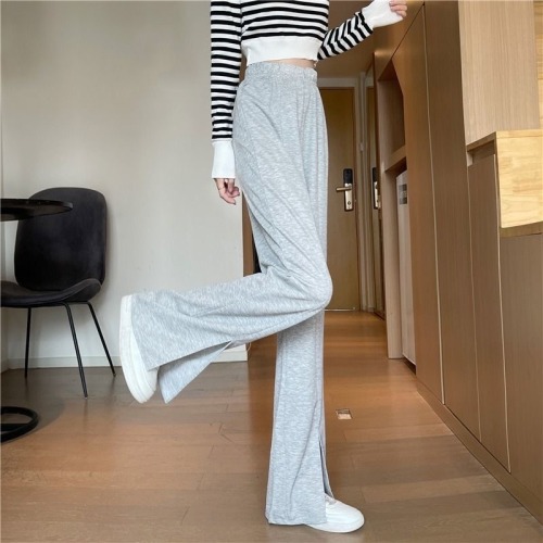Vertical casual straight tube wide leg floor mops, split slightly flared pants