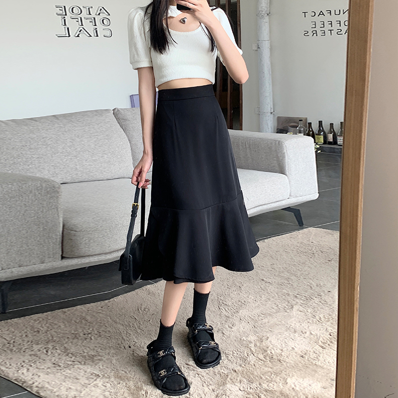 Bust skirt female summer fishtail skirt medium long fat mm belly covering thin suit skirt
