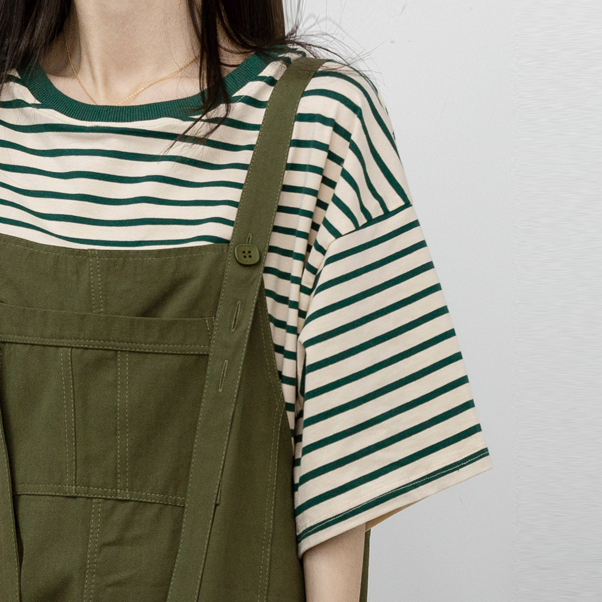 Cotton lazy style ins design stripe short sleeve T-shirt women's summer top