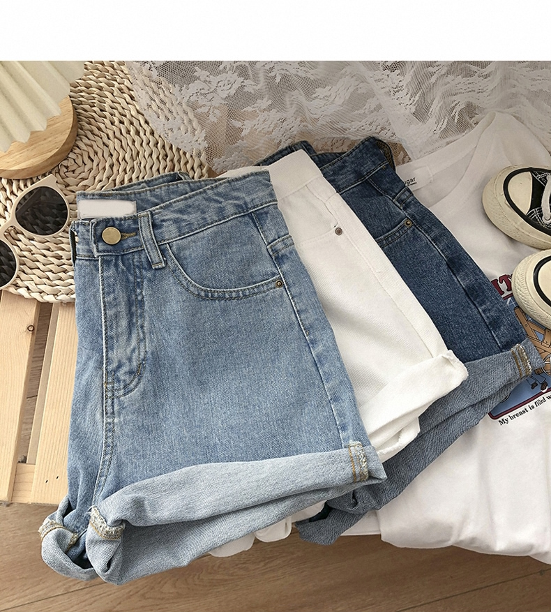 Crimped denim shorts women's 2022 summer new Korean version outer wear thin high waist versatile casual loose wide leg hot pants
