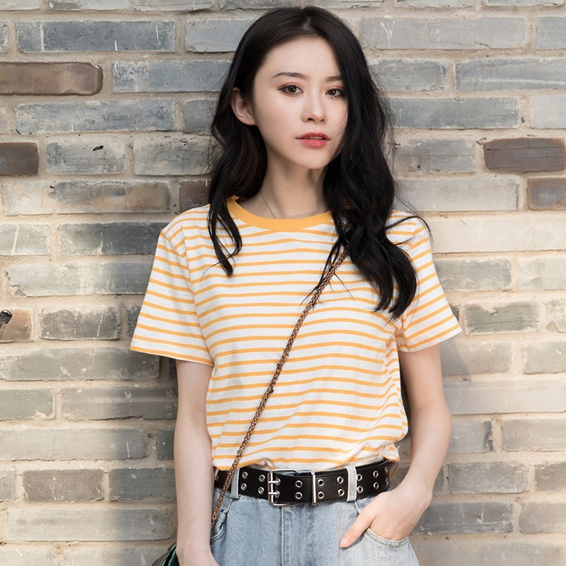Striped short sleeved T-shirt women's 2022 summer new Korean loose thin versatile top