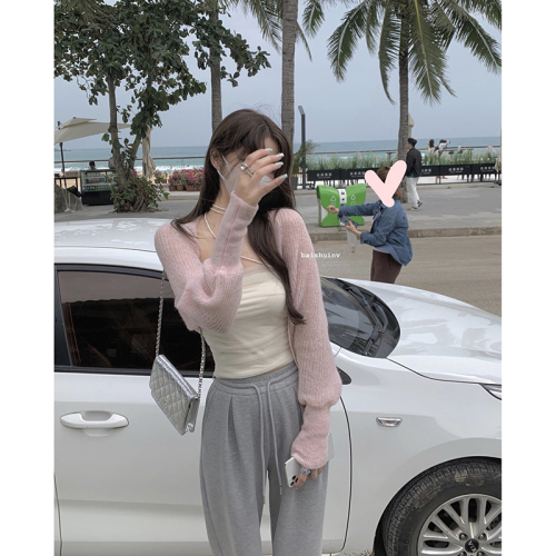 White water women's mesh suspender vest women's spring and autumn wear pure desire for clavicle, slim fit, one shoulder, strapless, short coat