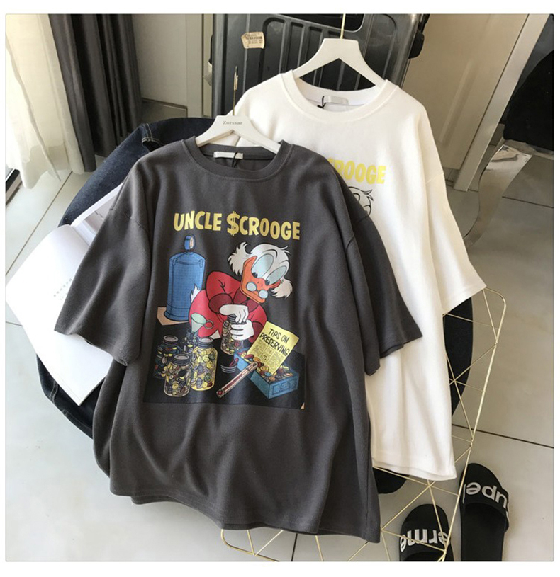 Summer new fashion short sleeve student lazy medium long loose and versatile printed T-shirt women's top fashion