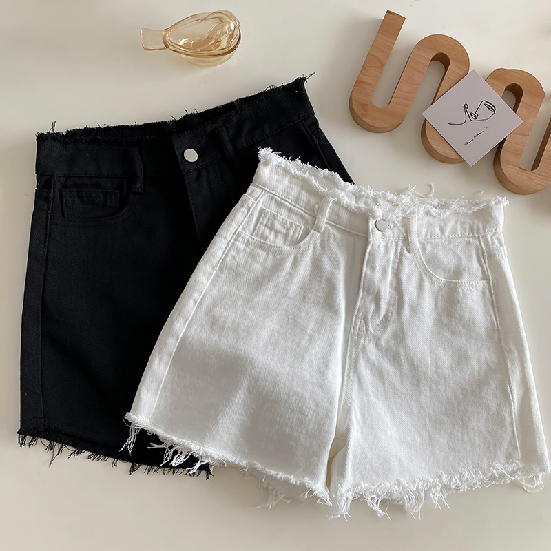 Korean version of high waist, thin and versatile, woolen denim shorts, women's 2022 spring and summer new wide leg hot pants