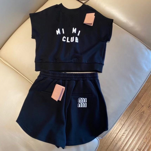 Summer and autumn new club series letter printing sleeveless short T-shirt High Waist Wide Leg Shorts Set