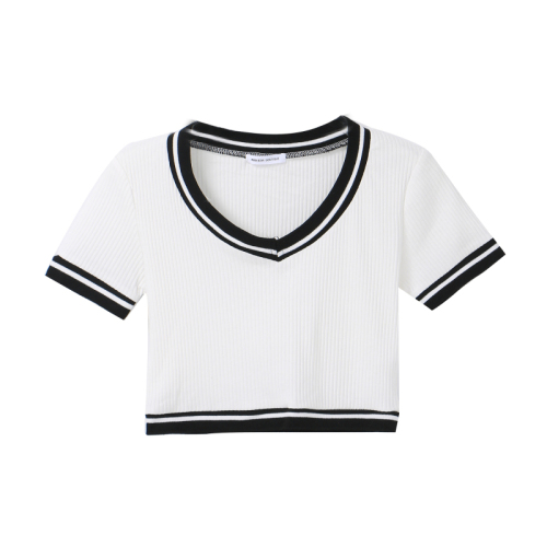 Short white T-shirt Korean chic upper garment women's wear spring  new fashion Spice Girl V-neck short sleeve in