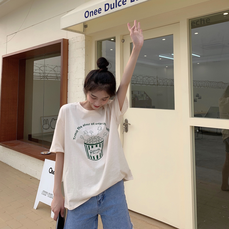Fashionable summer new Korean version loose and versatile letter printing net red and foreign style with short sleeved women