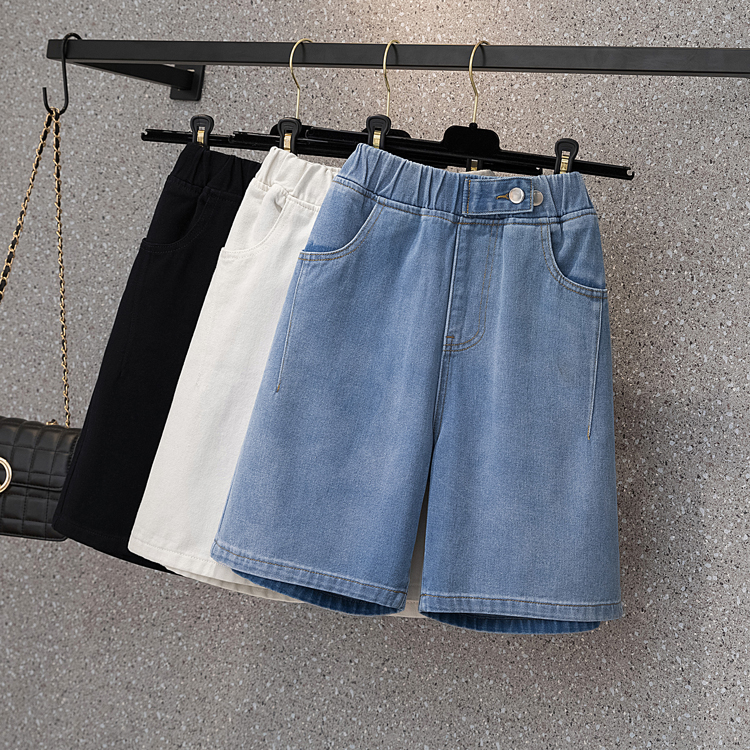 Large elastic waist Denim Capris women's fat mm high waist adjustable hot pants 2022 summer new casual pants