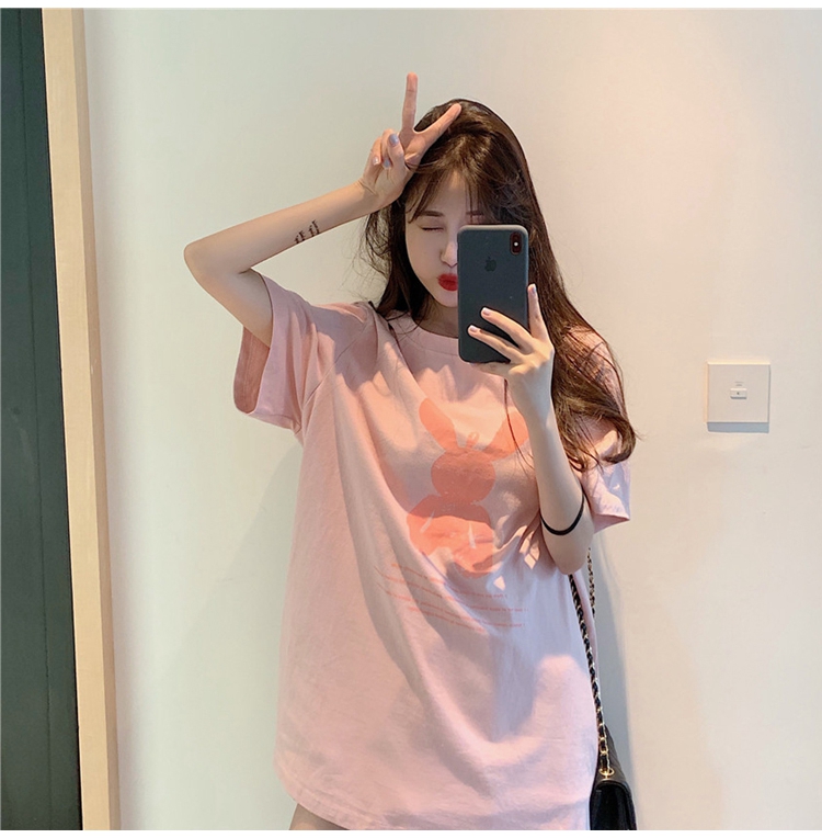 Korean fashion summer new short sleeved net red girlfriends loose medium and long foreign style blouse women
