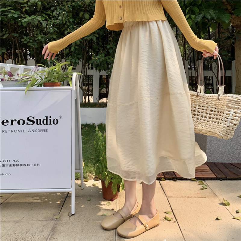 Very fairy gauze skirt for women's spring 2022 new high waist slim medium length A-line skirt umbrella skirt