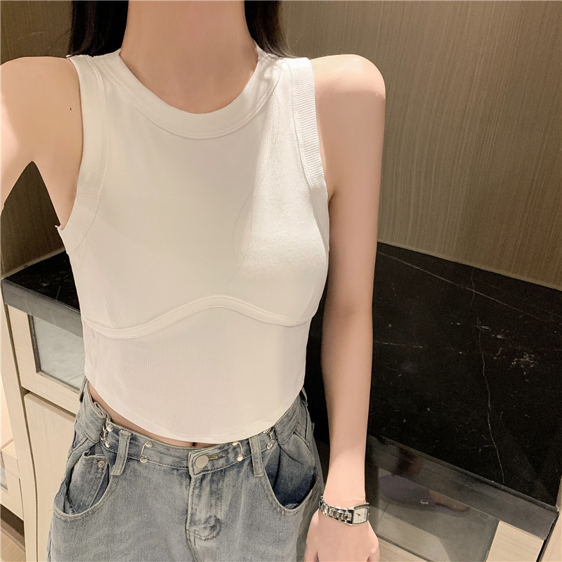 Real price ~ wear a versatile short sleeveless blouse outside the new round neck vest in summer