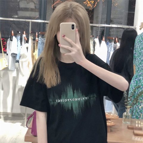 Cotton official figure summer new radio frequency printing hiphop short sleeve American Retro High Street T-shirt