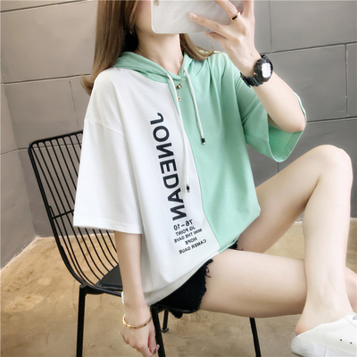 Photo frame cotton printing round neck sleeve with loose short sleeve T-shirt for women