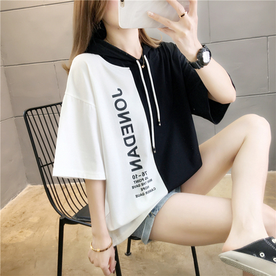 Photo frame cotton printing round neck sleeve with loose short sleeve T-shirt for women