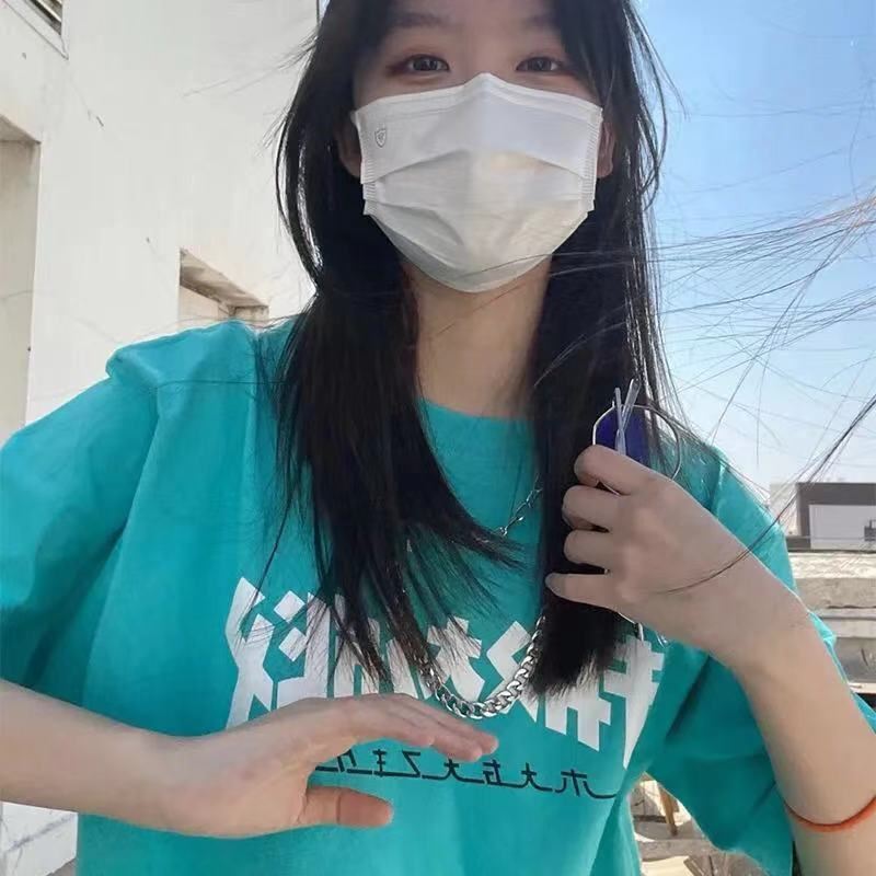 Cotton Chaohu Blue Short Sleeve women's new summer loose student top