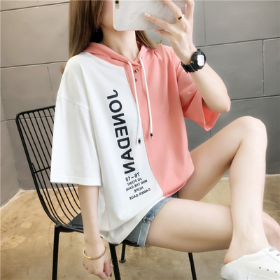 Photo frame cotton printing round neck sleeve with loose short sleeve T-shirt for women