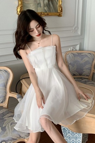 Double layer zipper first love white moonlight double layer mesh dress new pure white dress short skirt
