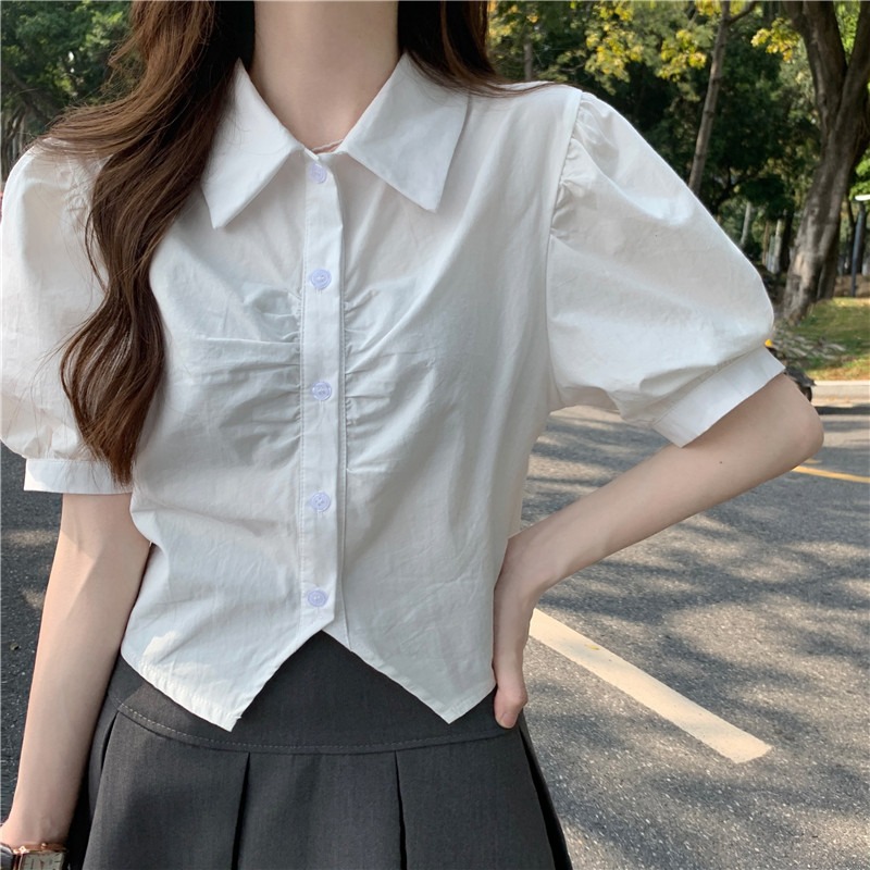 Official figure real price white gas shirt female design sense of minority French fashion foreign style short top fashion