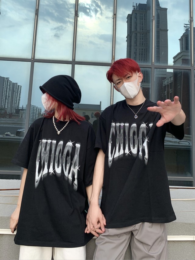 Cotton American fashion brand summer new short sleeve loose half sleeve hip hop couple fashion