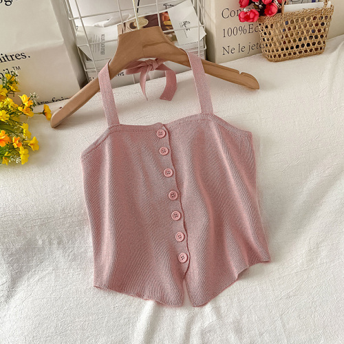 Sweet and spicy neck hanging knitted small suspender vest for women in summer wear sexy outside and sweet, cool and spicy girl style sleeveless blouse inside