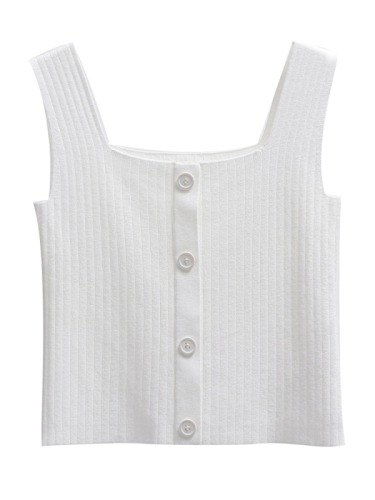 Square neck knitted small suspender vest women's  summer new style outer wear and inner wear short white ice silk bottomed shirt